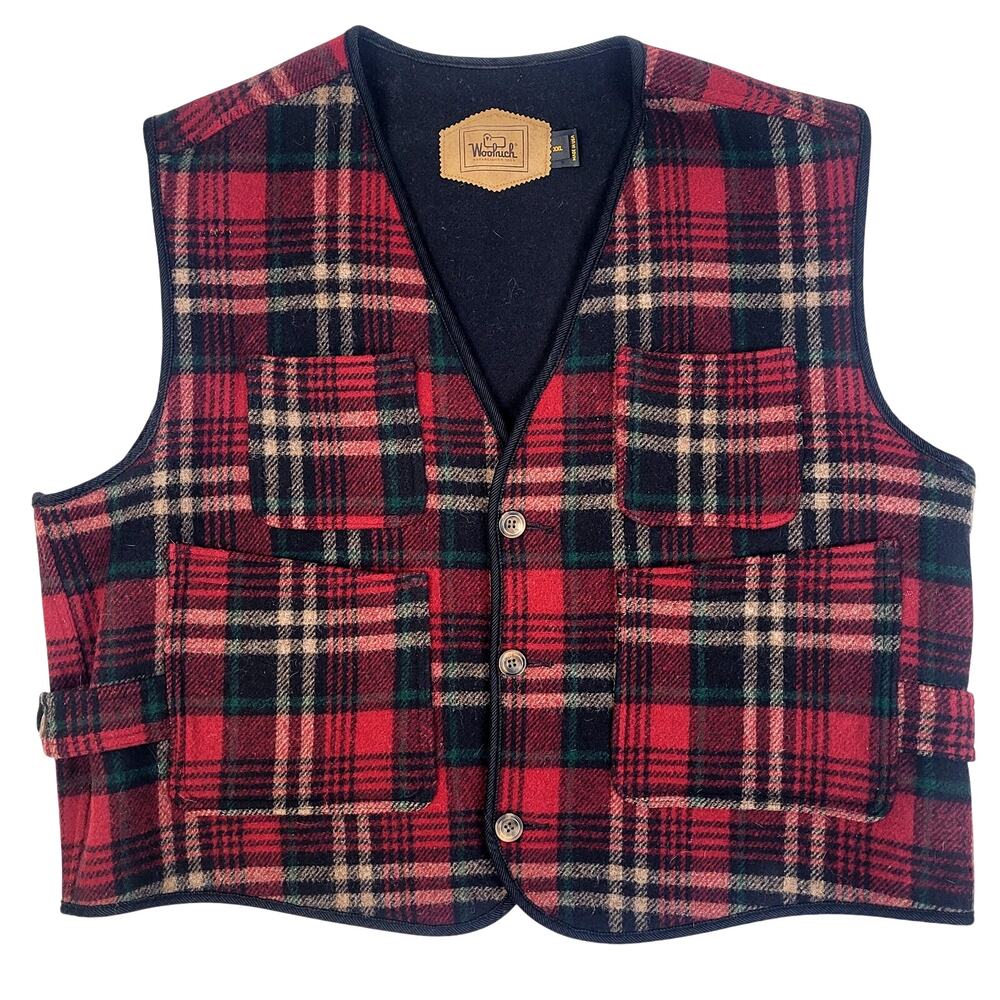 Vintage Woolrich Red Black Tartan Plaid Wool Vest Men's Sz XXL